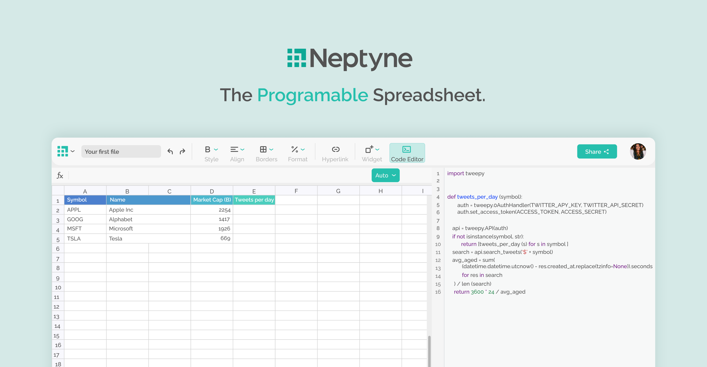 Neptyne preview