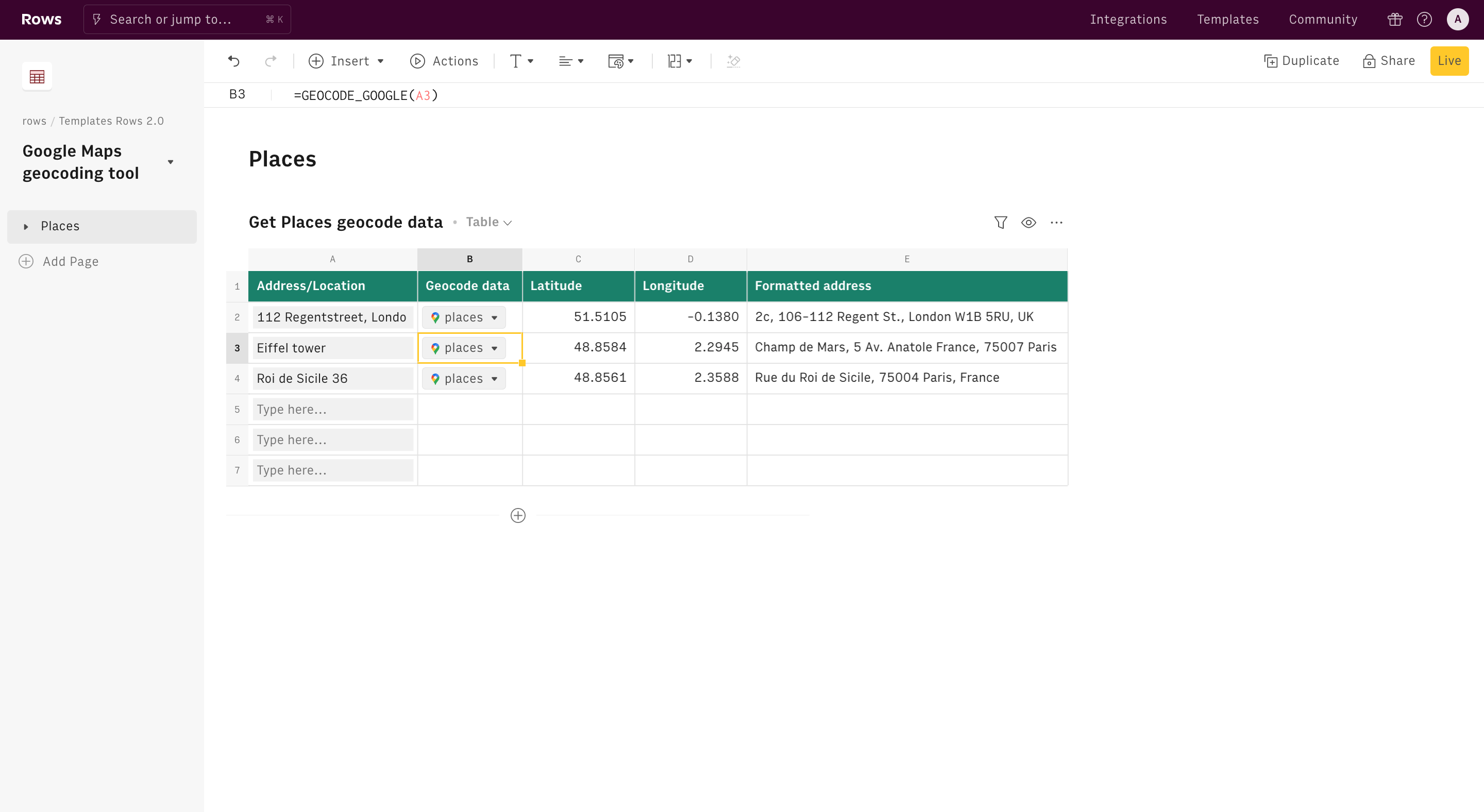 Rows screenshot 1